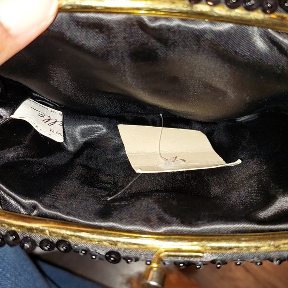 Vintage Gimbels Own Gabrielle Beaded Black Clutch w/ Floral Pattern - Picture 2 of 6